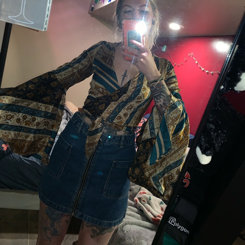 Wide sleeve silky boho wrap top